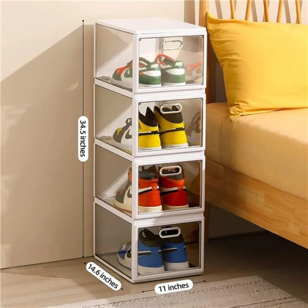 Set of 8 Foldable Shoe Storage Box, 4 Layers Stackable Shoe Organizer